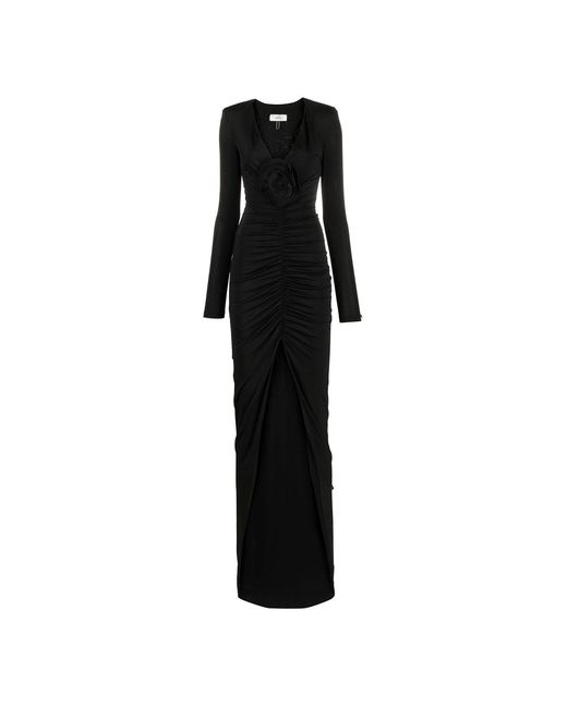 Nissa Black Floral-Detailing Maxi Dress