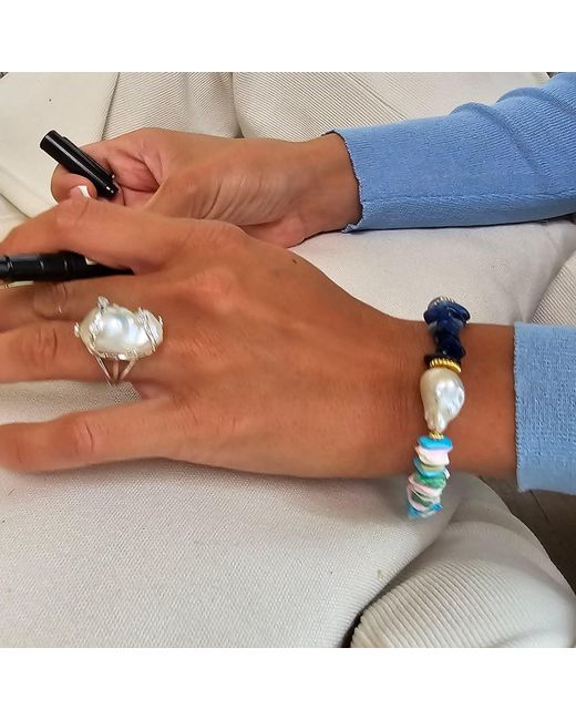 Farra Blue Kyanite And Colorful Shell With Baroque Pearl Bracelet