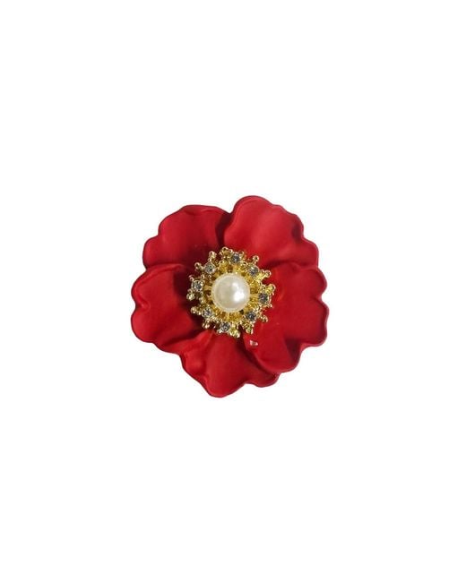 Chanel Joan Elkayam Red Crystal Enamelled Poppy Flower Brooch