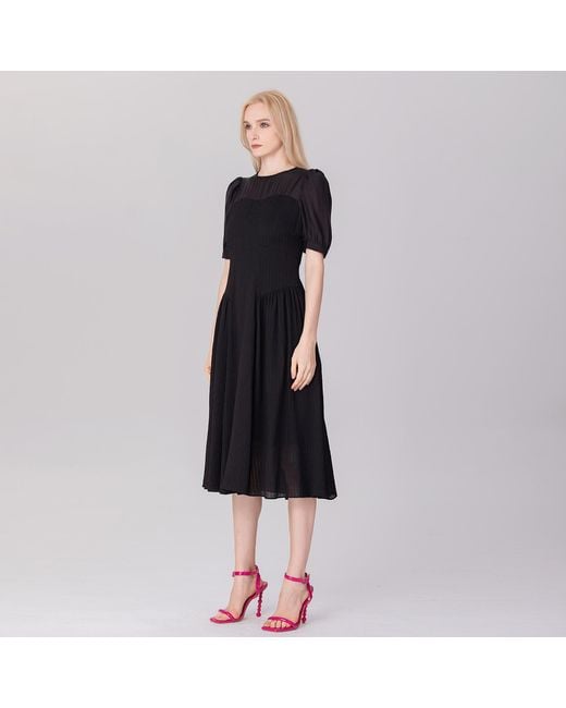 Smart and Joy Black Bi-Material Fit-And-Flare Bustier Cut Dress