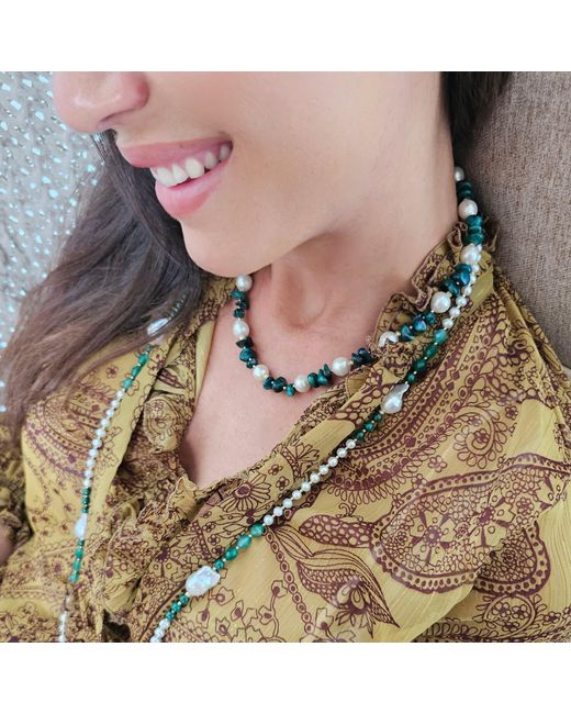 Farra Green Irregular Bamboo Coral With Freshwater Pearls Necklace
