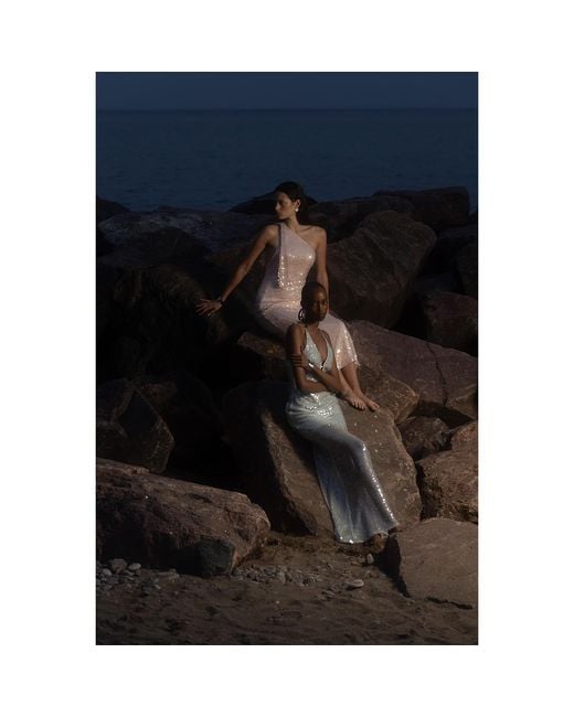 Aisl Gray Sequin Plunge Gown