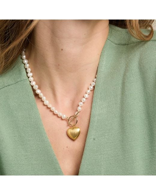 Pearls of the Orient Online Metallic Amare Single Strand Irregular Cultured Freshwater Pearl Necklace With Brushed Heart