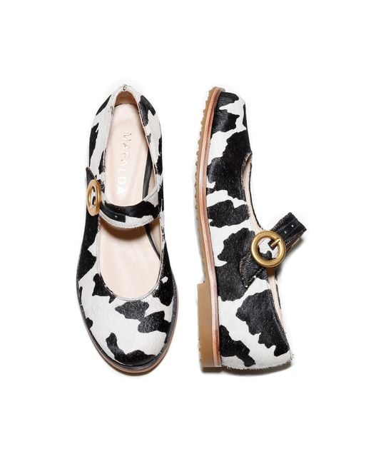 Mafalda Black Betina Cow-Print Mary Janes