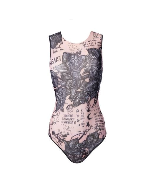Rodasoleil Smart Swimwear Black Neutrals Tan-Through Mesh One-Piece Sleeveless Swimsuit Nude Body-Art