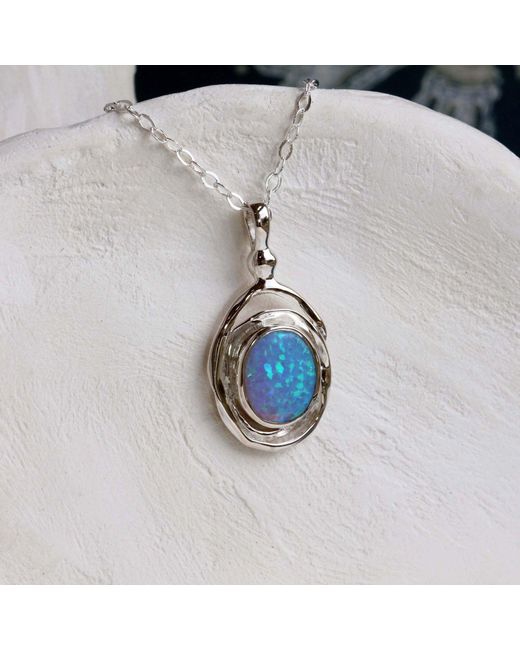 Isla Silver Blue Handmade Spiral Pendant With Fire Opal
