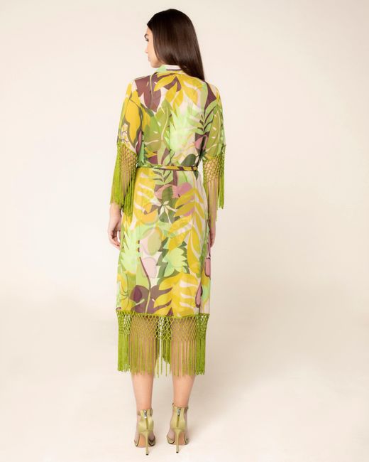 Niza Green Midi Fringed Dress Malia