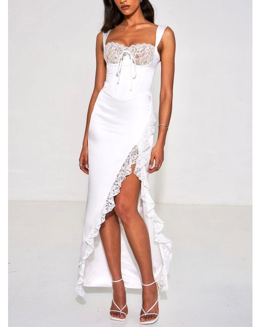 Miss Circle New York White Freddie Lace Satin Maxi Corset Dress