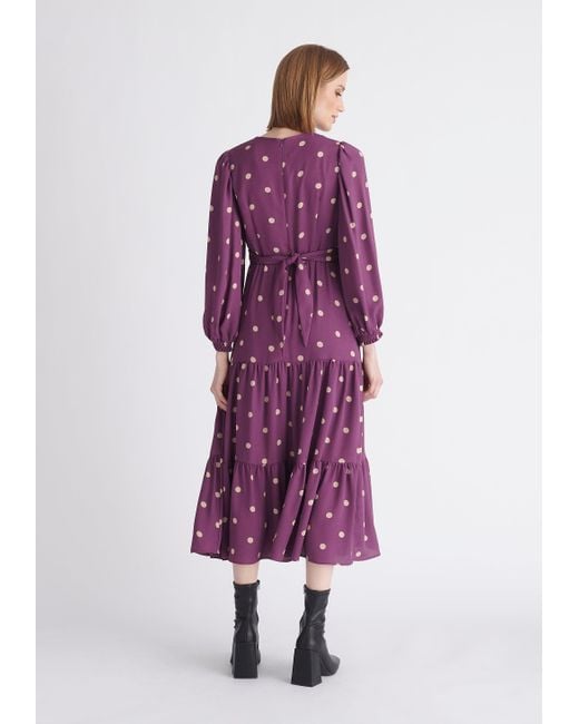 Paisie Purple Tiered Hem Polka Dot Dress
