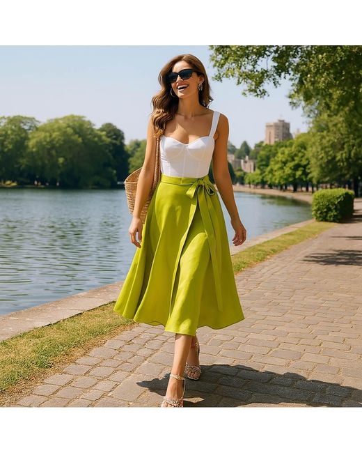 Richa Sharma Yellow Wrap Around Midi Skirt