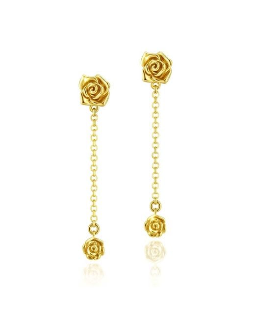 Unaloe Metallic Vermeil Minimal Rose Drop Earrings – Luxury Contemporary Floral Designer Jewelry