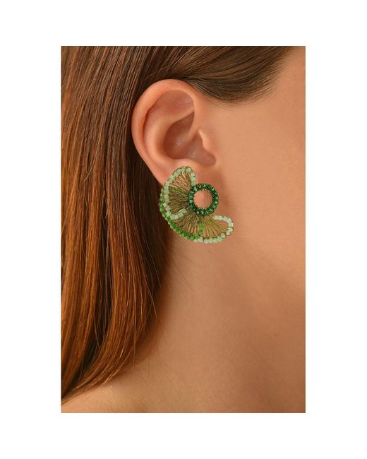 Lavish by Tricia Milaneze Green Jade Mix Feather Post Handmade Crochet Earrings