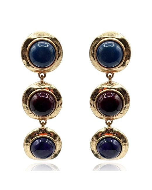 Michael Nash Jewelry Blue Flora Three Stone Lapis And Carnelian Resin Pierced Earrings