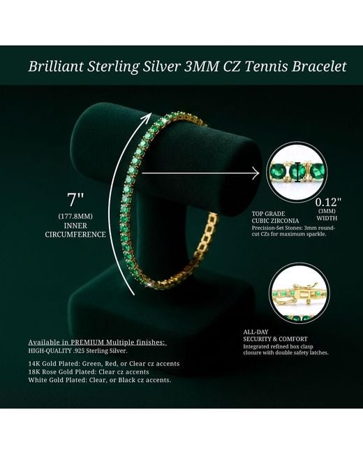 Genevive Jewelry Green Genevive Sterling Plated With Emerald Cubic Zirconia Tennis Bracelet