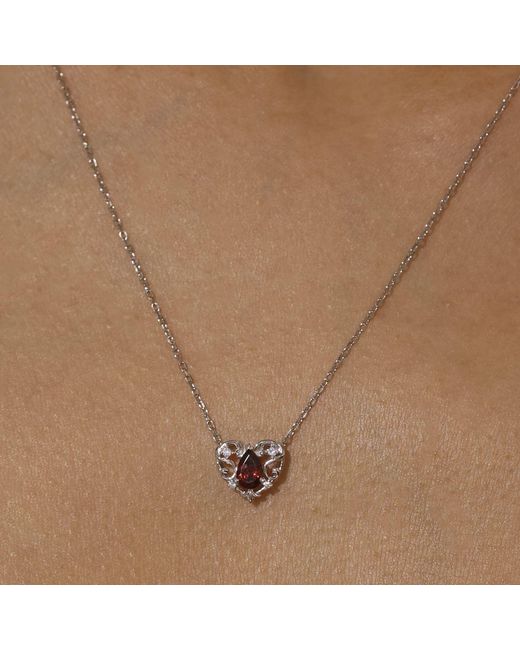 Azura Jewelry New York White Rosy Heart Mozambique Garnet Necklace Vermeil