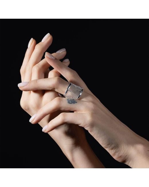 German Kabirski White Tessera And Titanium Mesh Adjustable Open Band Ring