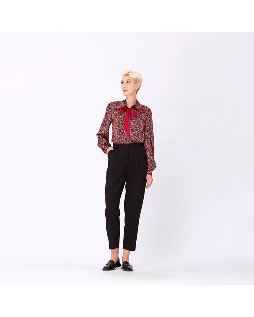 Smart and Joy Red Ascot Tie Print Shirt