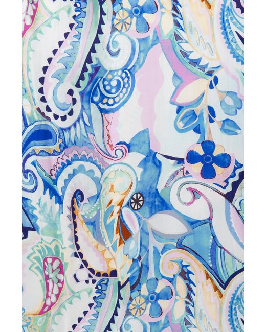 Franchetti Bond Blue Filide Paisley Swirl Ruffle Neck Blouse