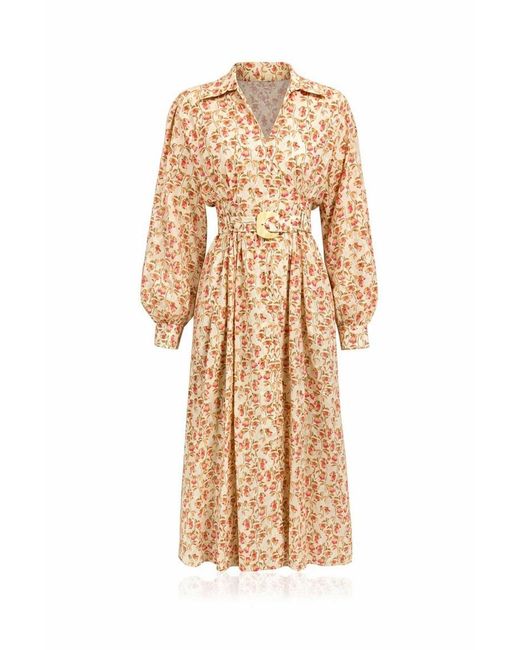 Exquise Natural Blase Belted Pocketed Maxi Dress