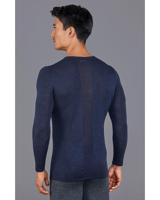 Paul James Knitwear Blue Midweight Merino Activewear Base Layer Zeus Top