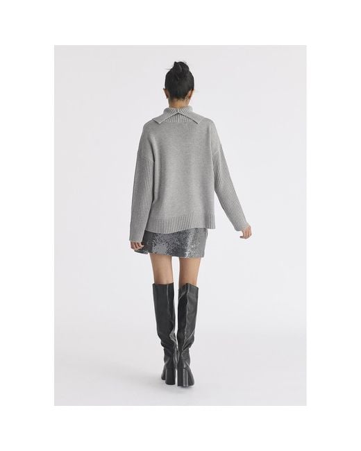 Paisie Gray Polo Neck Jumper With Ribbed Details