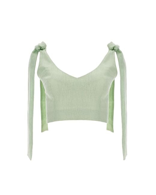 Lita Couture Green Bow Strap Linen Crop Top