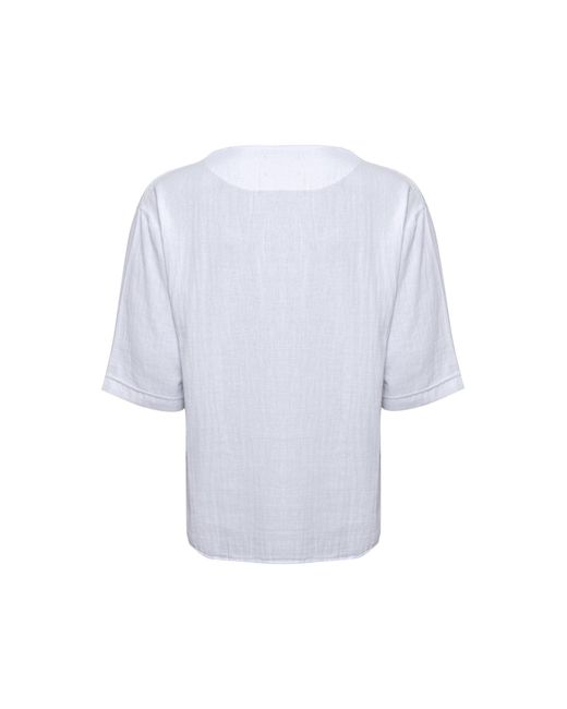 Monique Store Blue Bohemian V Neck Model Short Sleeve Linen Shirt for men