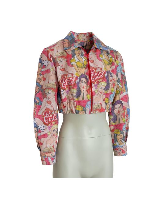 Couture to Your Door Pink Upcycled Pin Up Cropped Denim Jacket
