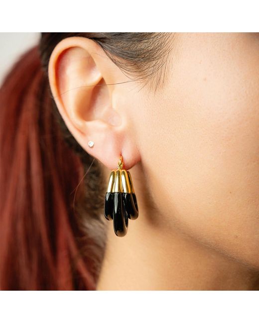 Gold & Honey Red Triple Hoop Lucite Earrings