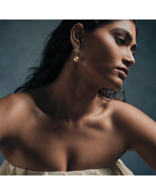 Dhwani Bansal Metallic Fera And Diamond Earrings With South Sea Pearls