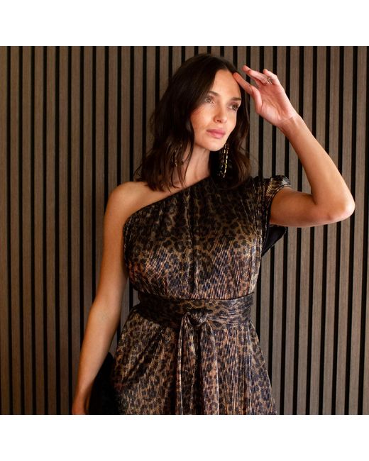 Jennafer Grace Brown Panther Slink One Shoulder Maxi Dress