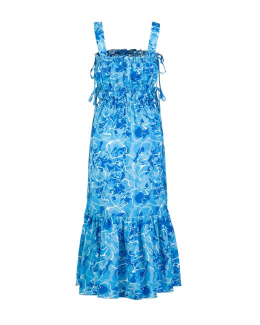 JAAF Blue Tie-detailed Midi Dress In Pool Water Print