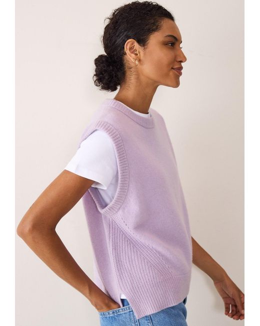 Loop Cashmere Purple Ribbed Detail Lofty Cashmere Tank
