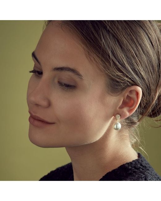 Emma Holland Jewellery Metallic Platinum Pave & Pearl Clip Earrings