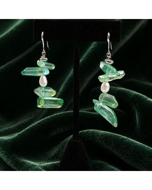 Way to Chic Green Quartz And Freshwater Pearl Dangle Earrings