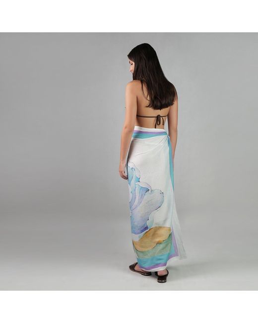 DHARA SHETH DUBAI Blue Fleur Botanical Print Resort Halter-Style Sarong