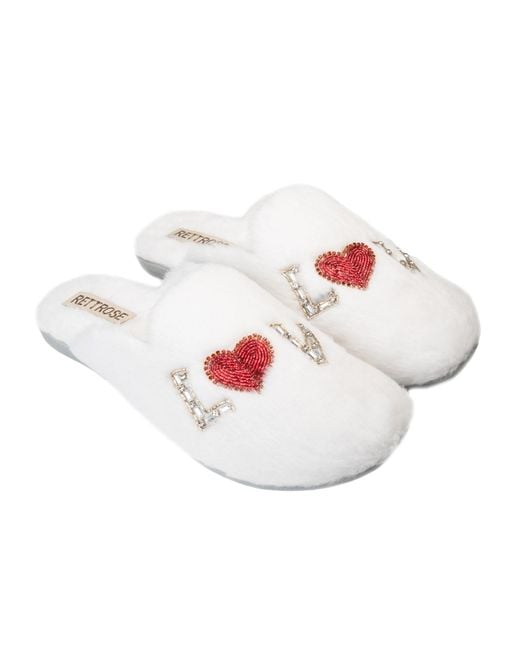 Rettrose White Anastasia Cream Luxury Plush Diamanté Embellished Handmade Slipper