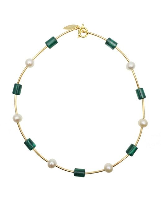 Farra Multicolor Malachite & Round Freshwater Pearl Simple Necklace