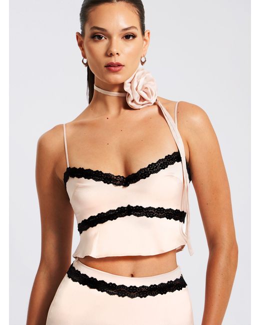 Miss Circle New York Gray Neutrals Yareli Lace Trim Satin Strappy Top