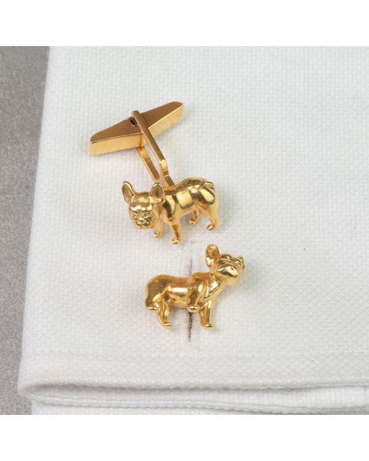 Simon Kemp Jewellers Metallic French Bulldog Cufflinks Eighteen Carat On Solid Sterling for men