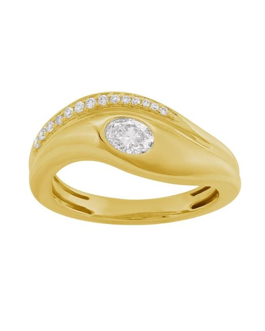 Artisan Yellow 14K Bezel Diamond Wave Ring With Pave Diamonds