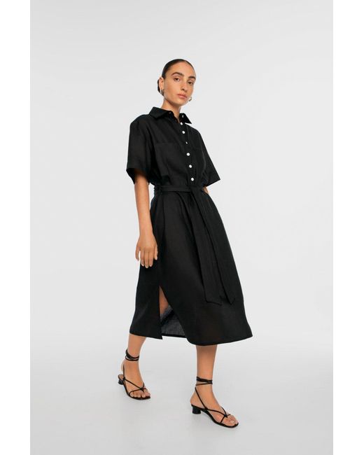 Dāl the Label Black Linen Midi Shirtdress