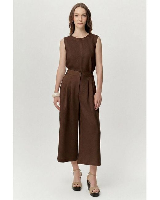 Exquise Brown Owen Pocket Zipper Culotte Linen Pants
