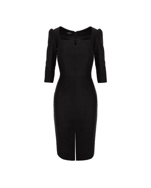 AVENUE No.29 Black Rounded Neckline Midi Dress With Front Slit