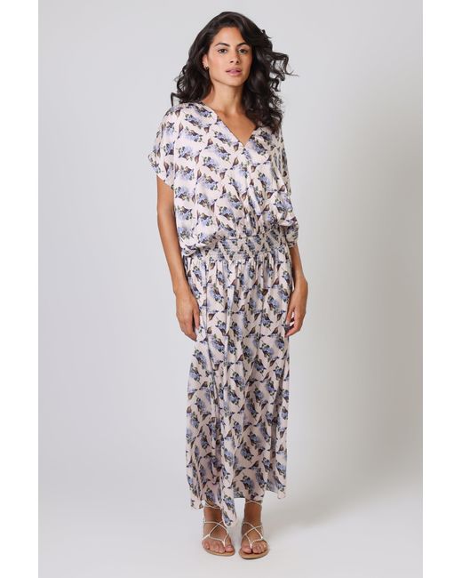 Traffic People Gray Neutrals Hummingbird Cream And Bird Print Aurora Maxi Skirt