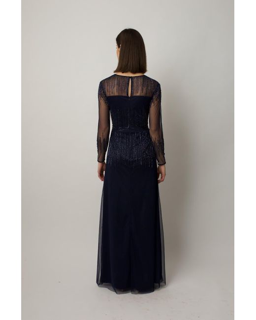 Raishma Blue Laurel Featuring Sheer Long Sleeves & Delicate Vertical Lines Of Embroidery