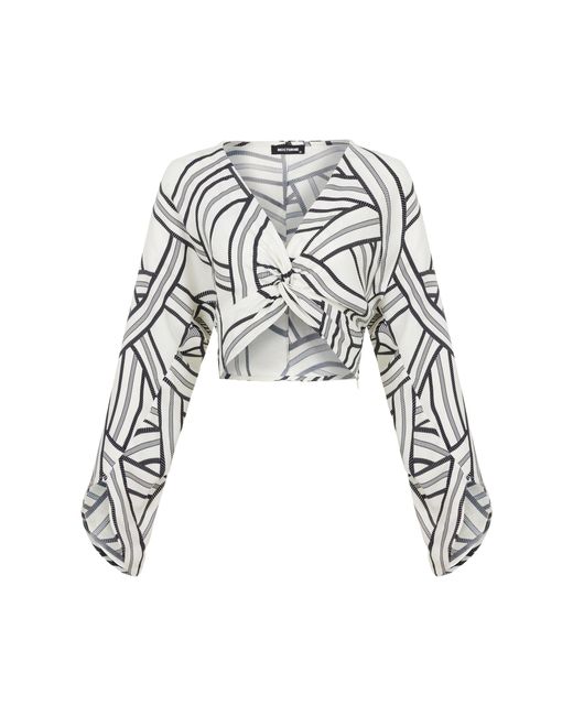 Nocturne White Printed Crop Top With Knot