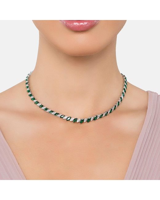 Latelita London Metallic Viscountess Statement Tennis Necklace Emerald