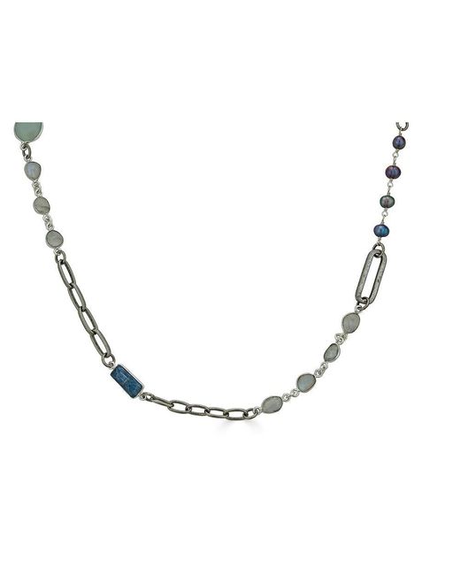 Loni Paul Jewelry Metallic Moonstone, Kyanite, Aquamarine & Pearl Short Necklace
