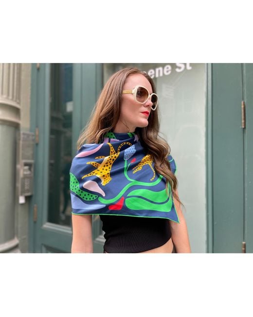 Jessie Zhao New York Green Double Sided Silk Scarf Of Jungle Night